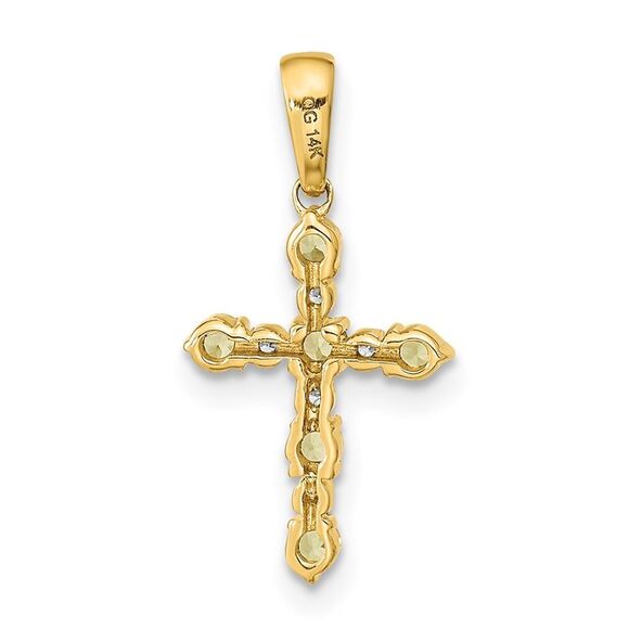 Kazi Luxury 14k Yellow Gold Peridot and Diamond Cross Pendant